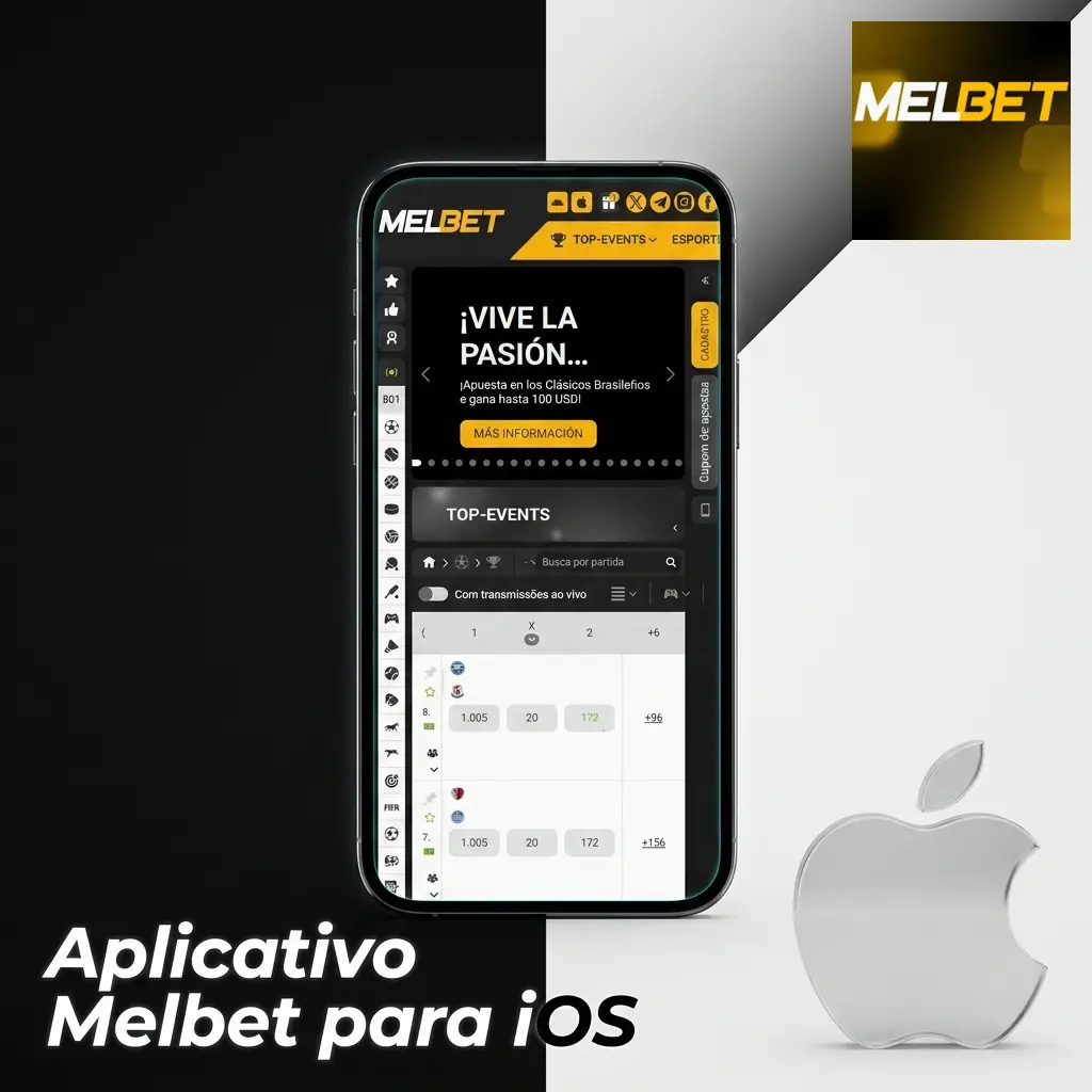 Aplicativo Melbet para iOS disponível na App Store para iPhones com iOS 12.0 ou superior, download grátis