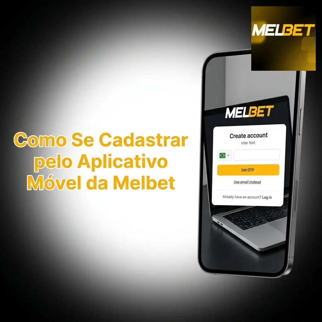 Tela do aplicativo Melbet no celular mostrando o botão de cadastro e opções de registro disponíveis